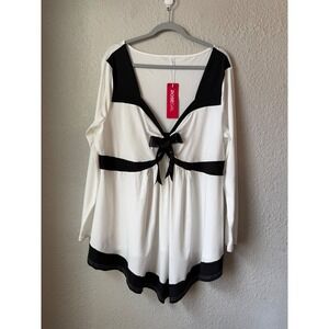 New ROSEGAL Plus Size White Black Sailor Bow Long Sleeve Tunic Top Shirt 3X